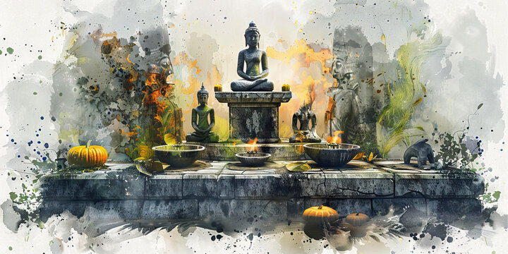 Sacrifice: The Altar and Offerings - Visualize an altar with offerings, illustrating the willingness of members of evil cults to make sacrifices for their leaders