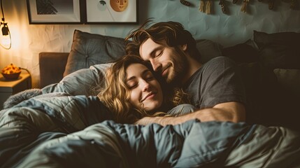 Fototapeta premium Morning Embrace The Cozy Connection of the Millennials Couple