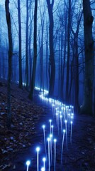 Enchanted forest path illuminated at twilight