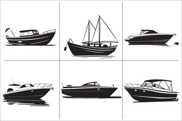 a silhouette of a canopy Boat with black and white color vector illustration