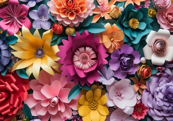 Colorful Paper Flower Background for Joyful Designs - obrazy, fototapety, plakaty