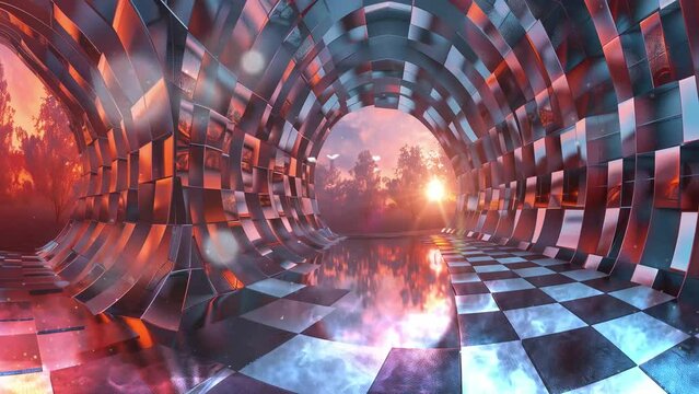 vr 360 panorama abstract. illustration 3d rendering . abstract techno background. seamless looping overlay 4k virtual video animation background