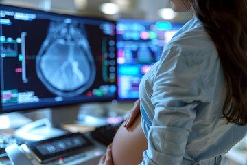 Pregnant women undergo examinations in hospitals with very sophisticated technology. Generate AI