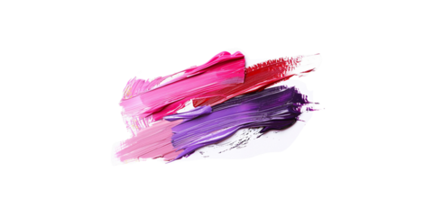 Colorful paint strokes of pink, purple and red lipstick isolated on a white background