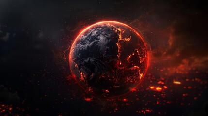 Earth rendered in a hightech holographic display Continents are scorched and cracked, oceans reduced to shimmering mirages Glowing red highlights areas of extreme heat, a stark warning of the conseque