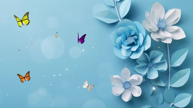 paper art of flower with copy space for text. seamless looping overlay 4k virtual video animation background