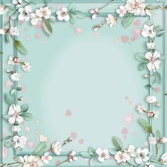 frame of white  flowers on green background