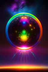 The Power of Orb Crystal Ball Environment Conceptualization , Colourful Background ,Vertical , Generative AI .