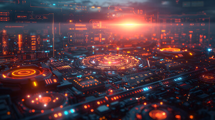 Obraz premium Futuristic Technology Concept. Abstract Digital Interface Backgrounds with Circle Controller Display for Modern Innovation and Communication Network. Internet Connection, Virtual Cyberspace Control.