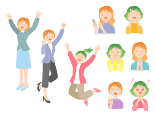様々なポーズで喜ぶ女性たち