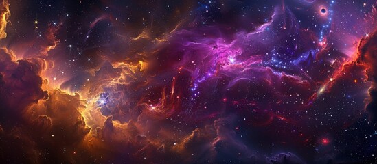 Vibrant galaxy featuring various colors and patterns formed by stars and nebulas scattered throughout space - obrazy, fototapety, plakaty