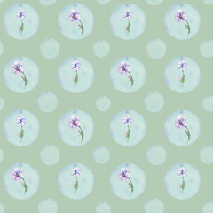 Seamless pattern with watercolor flowers and bubbles