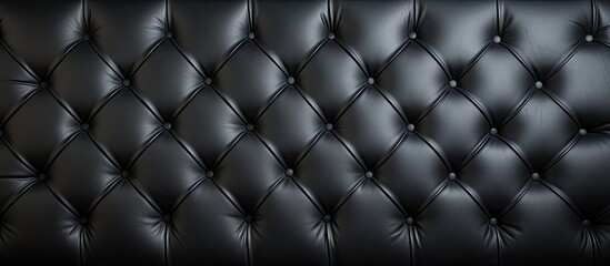 A close up of a black leather couch with button pattern