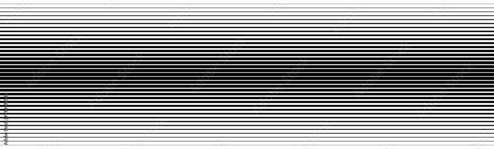 Poster Line halftone gradation texture. Fading horizontal stripe gradient background. Repeating wide pattern backdrop. Black parallel thin line wallpaper for overlay, print, cover, graphic design. Vector
