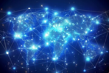 Globally Linked: Earth and Network Lines on Dark Background Symbolize Connectivity