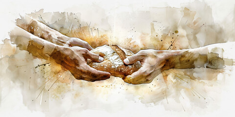 Broken Bread and Shared Sorrow - Visualize the breaking of bread as a symbol of shared sorrow and communal support, illustrating the role of religious communities in providing comfort and solidarity