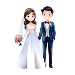 Cute Adorable Romantic Wedding Pair Character Isolated Transparent Cartoon Illustration

