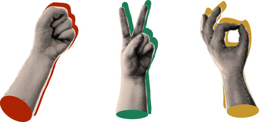 Contemporary hands collage elements set. Modern abstract template design.