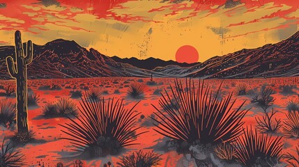 breathtaking western landscape with sprawling desert abstract illustration poster background