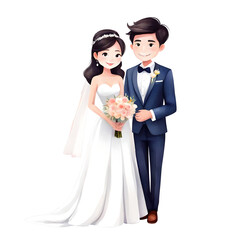 Enchanted Wedding Character Of Smiling Bride and Groom Isolated Transparent Cartoon Illustration

