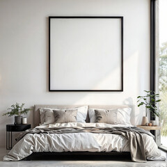 Black frame mockup on stylish interior.