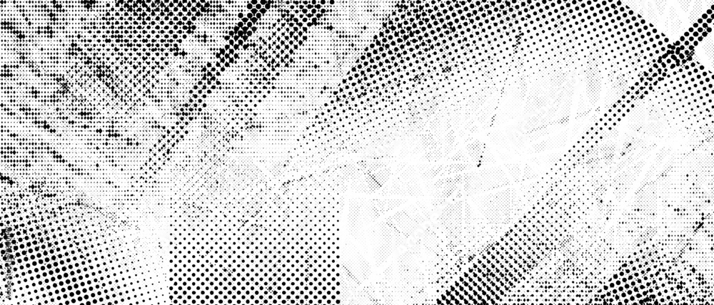 Poster halftone grunge punk texture. distorted rough dirty scratch and splash background. dotted glitch wal