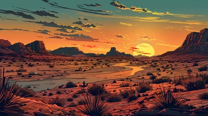 Fotobehang breathtaking western landscape with sprawling desert abstract illustration poster background © jinzhen