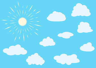 太陽とシンプルな雲アイコンのイラストセット