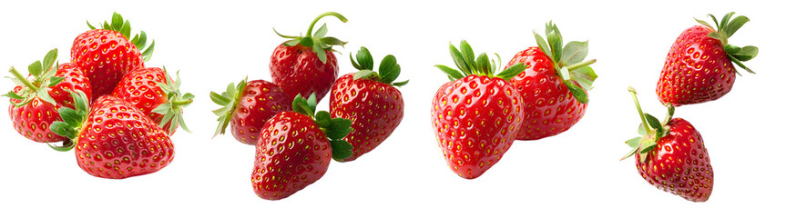 fresh strawberries isolated on a transparent PNG background, white background , cut out, clipping path, Generative Ai