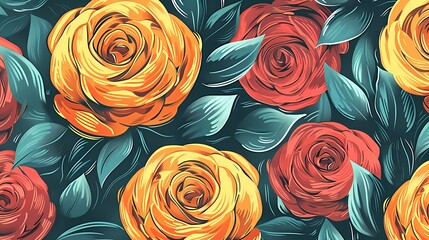 vintage rose plants pattern illustration poster background