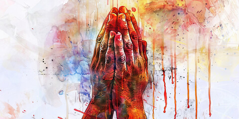 The Praying Hands and Silent Tears - Imagine hands clasped in prayer with silent tears streaming down, illustrating the deep emotional expression that can accompany religious devotion in time - obrazy, fototapety, plakaty