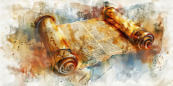 The Sacred Scroll and Words of Wisdom - Visualize a sacred scroll with words of wisdom and comfort, illustrating the guidance and solace that religious teachings can provide during times of sadness