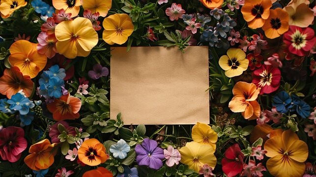 A blank card was found nestled in the vibrant flower bed