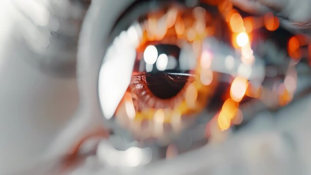 Closeup of a robotic tool delicately removing cataracts from the lens of an eye guided by advanced imaging technology. .