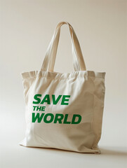 A minimalist and compelling image promoting the use of fabric bags, featuring a stylish, eco-friendly canvas tote bag positioned prominently against a stark white background.