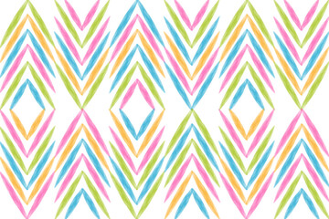 Watercolor ikat tradition pattern.Tribal geometric ethnic texture seamless.Vector illustration design for print product,background, clothing,print,fabric,embroidery, decor.Vintage style.Folk design.