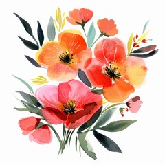 Watercolor painted bunch of spring florals, vibrant isolation on white --ar 1:1 Job ID: e8d73b42-dc30-4f26-be9c-47028db0380d