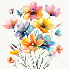 Fototapeta na wymiar Lush watercolor painting of bright spring flowers, isolated on white --ar 1:1 Job ID: bae3cfb6-a0ac-44ea-a8a6-a14fcf166c23