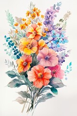 Freshly painted spring floral bunch in watercolors, bright and isolated --ar 2:3 Job ID: 1b1453cc-8817-47fe-9953-d899e5b92332
