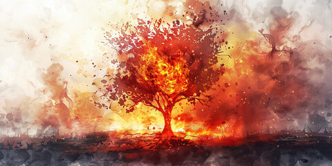 The Burning Bush and Spiritual Rebirth - Imagine a burning bush symbolizing destruction and spiritual rebirth, as in the biblical story of Moses