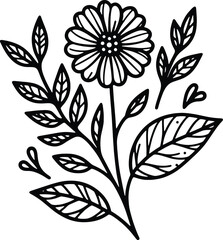 Simple flower coloring page line art black and white Flower logo design
