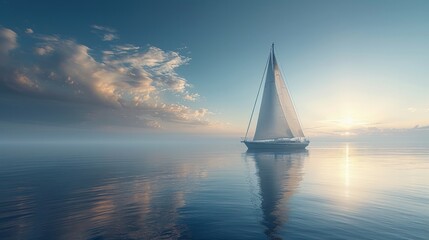 Light sailboat cruising on calm ocean, seamless blend with the horizon, AI Generative