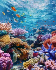 Naklejka na ściany i meble Underwater wonder A coral reef teeming with life, AI Generative