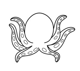 Octopus Black Outline Drawing for Coloring Page Sea Animal Cartoon Vector Illustration