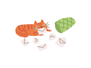Cat with mails from the trash can