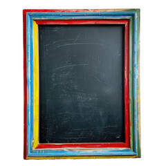 An eye catching chalkboard with a vibrant frame stands out against a transparent background