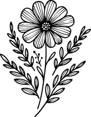 Simple flower coloring page line art black and white Flower logo design