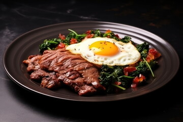 Beef and basil with fried egg, thai food - 793516924