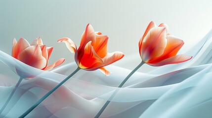 A minimalistic modern design featuring fractal tulips, with petals unfolding in mathematical precision, set against a sleek, uncluttered background