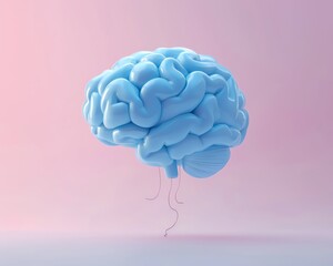 Minimal backdrop with an inflatable, cartoon-style brain expanding as if filled with air, symbolizing the process of thinking and generating ideas in a simple form